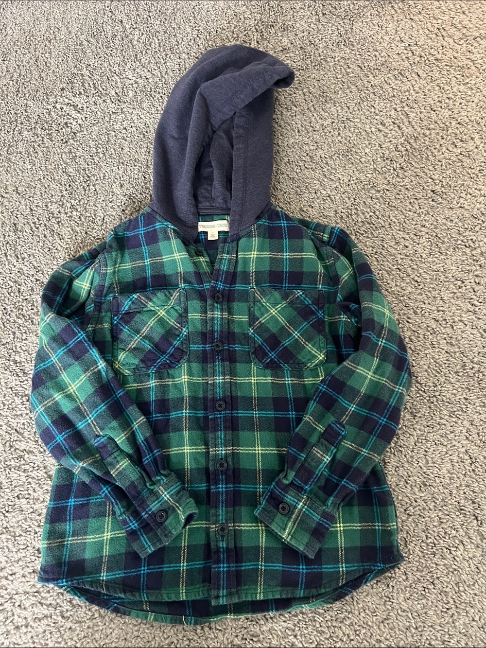 Tucker + Tate Navy and Green Plaid Hooded Button-Down Shirt